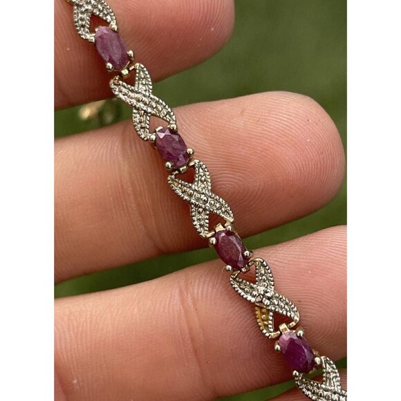 Vintage Sterling Silver Bracelet 925 Ruby Tennis 7” Dbj Victoria Townsend - Picture 4 of 10